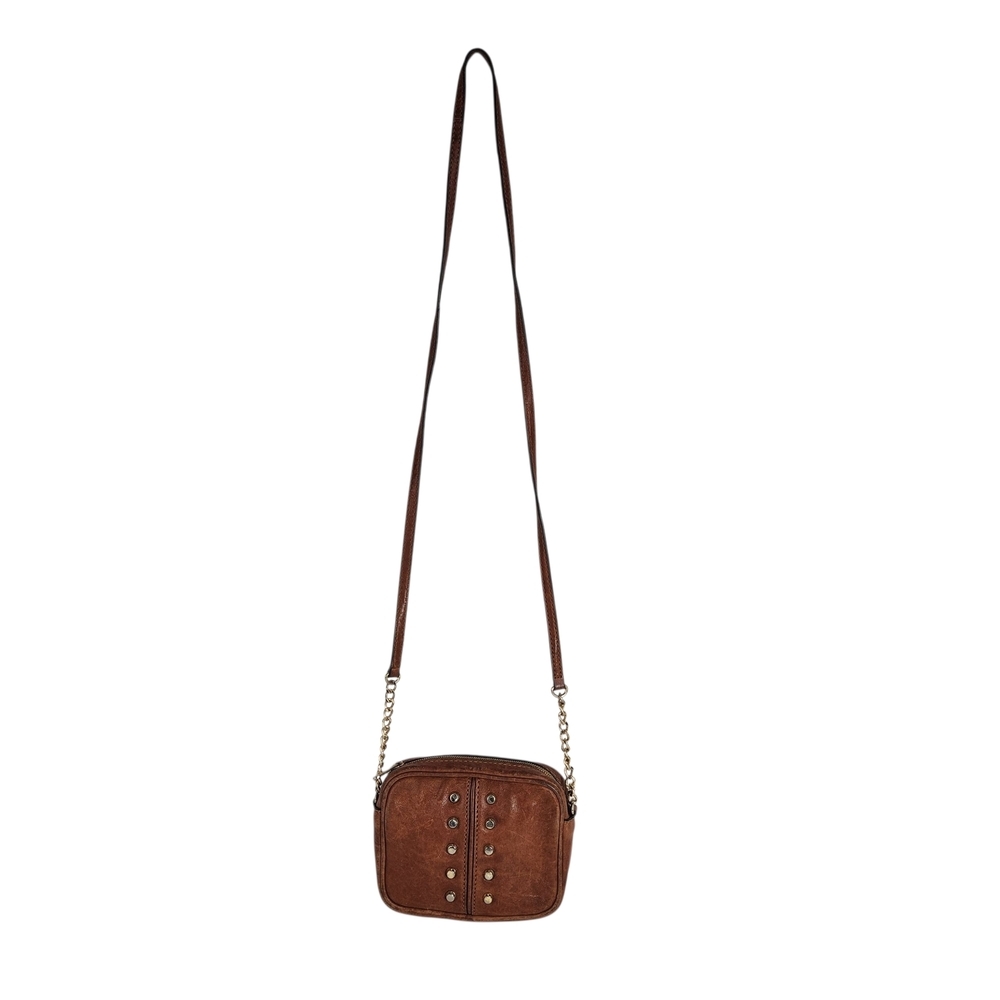 Michael Kors Brown Leather Uptown Astor Small Crossbody Bag Purse Gold Stud - Picture 5 of 13